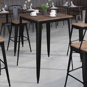 31.5" Square Black Metal Indoor Bar Height Table with Walnut Rustic Wood Top, CH-51040-40M1-BK-GG
