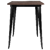 31.5" Square Black Metal Indoor Bar Height Table with Walnut Rustic Wood Top, CH-51040-40M1-BK-GG