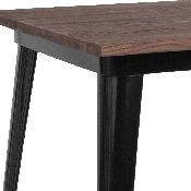 31.5" Square Black Metal Indoor Bar Height Table with Walnut Rustic Wood Top, CH-51040-40M1-BK-GG
