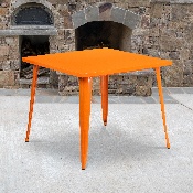 Commercial Grade 35.5" Square Orange Metal Indoor-Outdoor Table, CH-51050-29-OR-GG