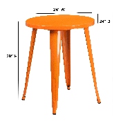 Commercial Grade 24" Round Orange Metal Indoor-Outdoor Table, CH-51080-29-OR-GG
