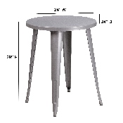 Commercial Grade 24" Round Silver Metal Indoor-Outdoor Table, CH-51080-29-SIL-GG