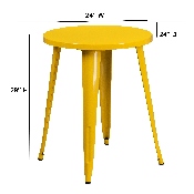 Commercial Grade 24" Round Yellow Metal Indoor-Outdoor Table, CH-51080-29-YL-GG