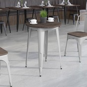 24" Round Silver Metal Indoor Table with Walnut Rustic Wood Top, CH-51080-29M1-SIL-GG