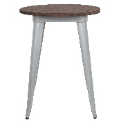 24" Round Silver Metal Indoor Table with Walnut Rustic Wood Top, CH-51080-29M1-SIL-GG