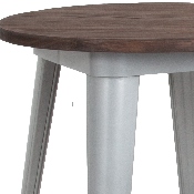 24" Round Silver Metal Indoor Table with Walnut Rustic Wood Top, CH-51080-29M1-SIL-GG