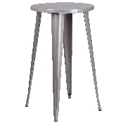 Commercial Grade 24" Round Silver Metal Indoor-Outdoor Bar Table Set with 2 Cafe Stools, CH-51080BH-2-30CAFE-SIL-GG