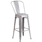 Commercial Grade 24" Round Silver Metal Indoor-Outdoor Bar Table Set with 2 Cafe Stools, CH-51080BH-2-30CAFE-SIL-GG