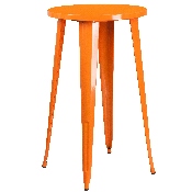 Commercial Grade 24" Round Orange Metal Indoor-Outdoor Bar Table Set with 2 Vertical Slat Back Stools, CH-51080BH-2-30VRT-OR-GG