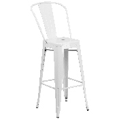Commercial Grade 24" Round White Metal Indoor-Outdoor Bar Table Set with 4 Cafe Stools, CH-51080BH-4-30CAFE-WH-GG