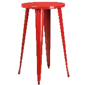 Commercial Grade 24" Round Red Metal Indoor-Outdoor Bar Table Set with 4 Square Seat Backless Stools, CH-51080BH-4-30SQST-RED-GG