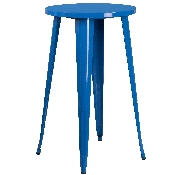 Commercial Grade 24" Round Blue Metal Indoor-Outdoor Bar Table Set with 4 Vertical Slat Back Stools, CH-51080BH-4-30VRT-BL-GG