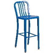 Commercial Grade 24" Round Blue Metal Indoor-Outdoor Bar Table Set with 4 Vertical Slat Back Stools, CH-51080BH-4-30VRT-BL-GG