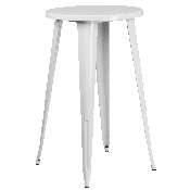 Commercial Grade 24" Round White Metal Indoor-Outdoor Bar Table Set with 4 Vertical Slat Back Stools, CH-51080BH-4-30VRT-WH-GG