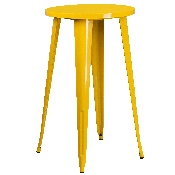 Commercial Grade 24" Round Yellow Metal Indoor-Outdoor Bar Table Set with 4 Vertical Slat Back Stools, CH-51080BH-4-30VRT-YL-GG