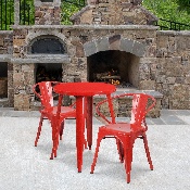 Commercial Grade 24" Round Red Metal Indoor-Outdoor Table Set with 2 Arm Chairs, CH-51080TH-2-18ARM-RED-GG