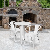 Commercial Grade 24" Round White Metal Indoor-Outdoor Table Set with 2 Arm Chairs, CH-51080TH-2-18ARM-WH-GG