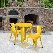 Commercial Grade 24" Round Yellow Metal Indoor-Outdoor Table Set with 2 Arm Chairs, CH-51080TH-2-18ARM-YL-GG