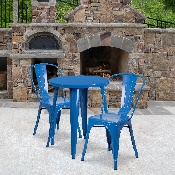 Commercial Grade 24" Round Blue Metal Indoor-Outdoor Table Set with 2 Cafe Chairs, CH-51080TH-2-18CAFE-BL-GG