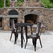Commercial Grade 24" Round Black-Antique Gold Metal Indoor-Outdoor Table Set with 2 Cafe Chairs, CH-51080TH-2-18CAFE-BQ-GG