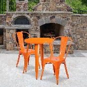 Commercial Grade 24" Round Orange Metal Indoor-Outdoor Table Set with 2 Cafe Chairs, CH-51080TH-2-18CAFE-OR-GG
