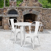 Commercial Grade 24" Round White Metal Indoor-Outdoor Table Set with 2 Cafe Chairs, CH-51080TH-2-18CAFE-WH-GG