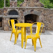 Commercial Grade 24" Round Yellow Metal Indoor-Outdoor Table Set with 2 Cafe Chairs, CH-51080TH-2-18CAFE-YL-GG