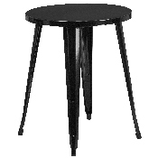 Commercial Grade 24" Round Black Metal Indoor-Outdoor Table Set with 2 Vertical Slat Back Chairs, CH-51080TH-2-18VRT-BK-GG