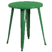 Commercial Grade 24" Round Green Metal Indoor-Outdoor Table Set with 2 Vertical Slat Back Chairs, CH-51080TH-2-18VRT-GN-GG
