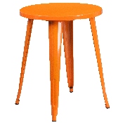Commercial Grade 24" Round Orange Metal Indoor-Outdoor Table Set with 2 Vertical Slat Back Chairs, CH-51080TH-2-18VRT-OR-GG