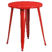 Commercial Grade 24" Round Red Metal Indoor-Outdoor Table Set with 2 Vertical Slat Back Chairs, CH-51080TH-2-18VRT-RED-GG