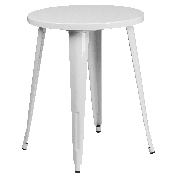 Commercial Grade 24" Round White Metal Indoor-Outdoor Table Set with 2 Vertical Slat Back Chairs, CH-51080TH-2-18VRT-WH-GG