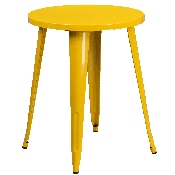 Commercial Grade 24" Round Yellow Metal Indoor-Outdoor Table Set with 2 Vertical Slat Back Chairs, CH-51080TH-2-18VRT-YL-GG