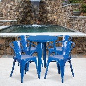 Commercial Grade 24" Round Blue Metal Indoor-Outdoor Table Set with 4 Arm Chairs, CH-51080TH-4-18ARM-BL-GG