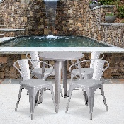Commercial Grade 24" Round Silver Metal Indoor-Outdoor Table Set with 4 Arm Chairs, CH-51080TH-4-18ARM-SIL-GG