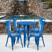 Commercial Grade 24" Round Blue Metal Indoor-Outdoor Table Set with 4 Cafe Chairs, CH-51080TH-4-18CAFE-BL-GG
