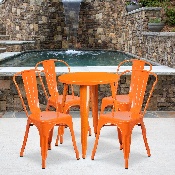 Commercial Grade 24" Round Orange Metal Indoor-Outdoor Table Set with 4 Cafe Chairs, CH-51080TH-4-18CAFE-OR-GG