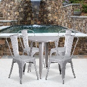 Commercial Grade 24" Round Silver Metal Indoor-Outdoor Table Set with 4 Cafe Chairs, CH-51080TH-4-18CAFE-SIL-GG
