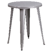 Commercial Grade 24" Round Silver Metal Indoor-Outdoor Table Set with 4 Cafe Chairs, CH-51080TH-4-18CAFE-SIL-GG