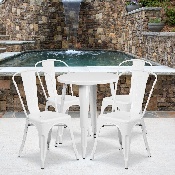 Commercial Grade 24" Round White Metal Indoor-Outdoor Table Set with 4 Cafe Chairs, CH-51080TH-4-18CAFE-WH-GG