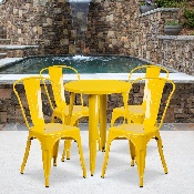 Commercial Grade 24" Round Yellow Metal Indoor-Outdoor Table Set with 4 Cafe Chairs, CH-51080TH-4-18CAFE-YL-GG