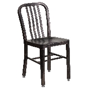 Commercial Grade 24" Round Black-Antique Gold Metal Indoor-Outdoor Table Set with 4 Vertical Slat Back Chairs, CH-51080TH-4-18VRT-BQ-GG