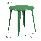 Commercial Grade 30" Round Green Metal Indoor-Outdoor Table, CH-51090-29-GN-GG
