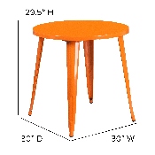 Commercial Grade 30" Round Orange Metal Indoor-Outdoor Table, CH-51090-29-OR-GG