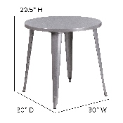 Commercial Grade 30" Round Silver Metal Indoor-Outdoor Table, CH-51090-29-SIL-GG