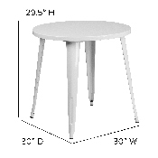Commercial Grade 30" Round White Metal Indoor-Outdoor Table, CH-51090-29-WH-GG
