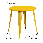 Commercial Grade 30" Round Yellow Metal Indoor-Outdoor Table, CH-51090-29-YL-GG