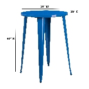 Commercial Grade 30" Round Blue Metal Indoor-Outdoor Bar Height Table, CH-51090-40-BL-GG