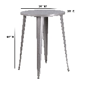 Commercial Grade 30" Round Silver Metal Indoor-Outdoor Bar Height Table, CH-51090-40-SIL-GG