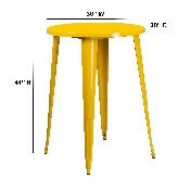 Commercial Grade 30" Round Yellow Metal Indoor-Outdoor Bar Height Table, CH-51090-40-YL-GG